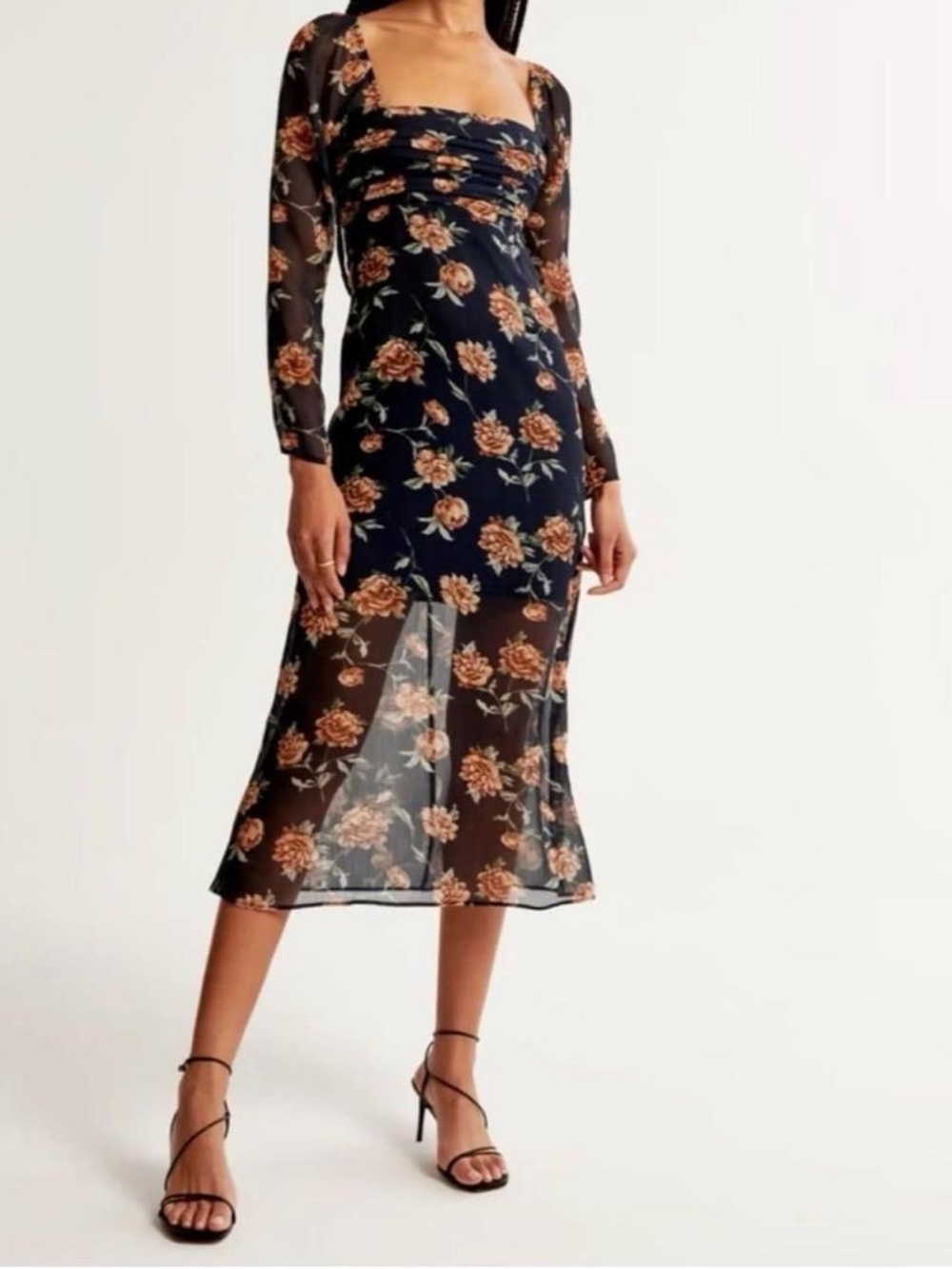 NWT Abercrombie Floral Square-Neck Sheer Midi Dress XL